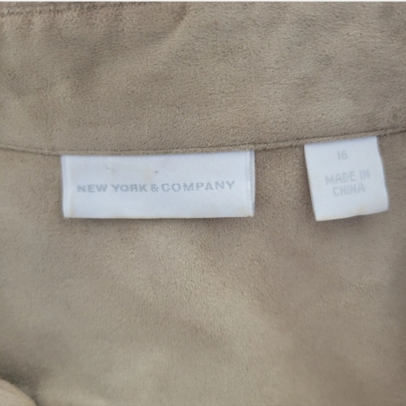 New York & Company Womens Faux Suede Leather Tan Dress Size 16 Roll Tab Sleeve - Picture 4 of 4